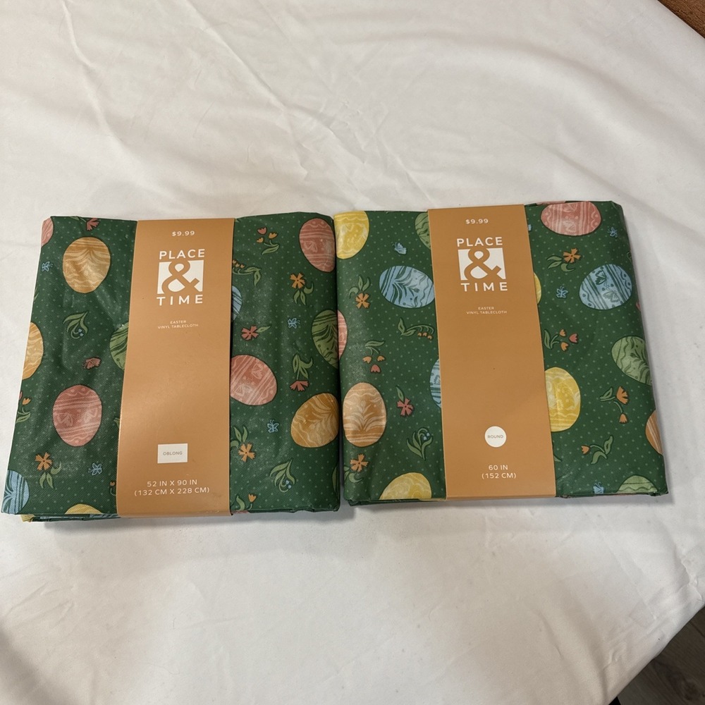 Easter Vinyl Tablecloth Eggs Set Of Two Oblong, Rectangle And Round